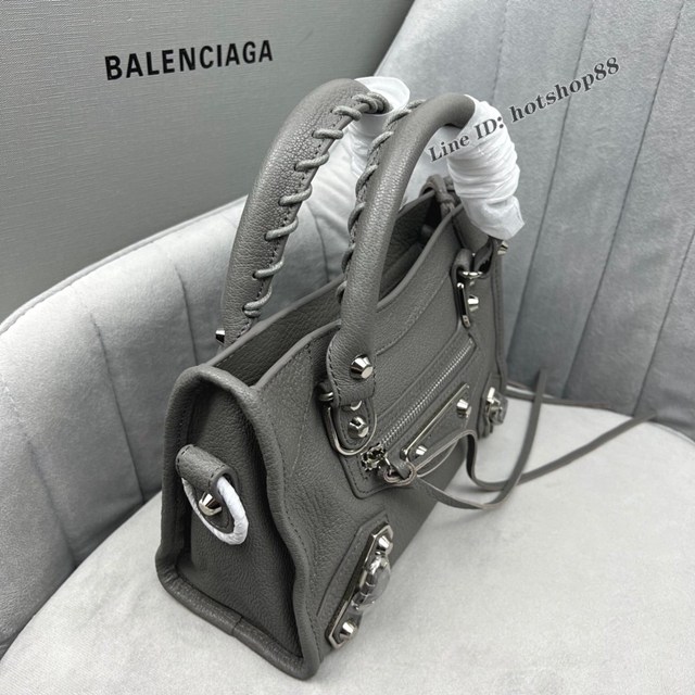 Balenciaga專櫃爆款銀扣深灰義大利進口山羊皮迷你機車包 巴黎世家原單經典手提機車包 fyj1784